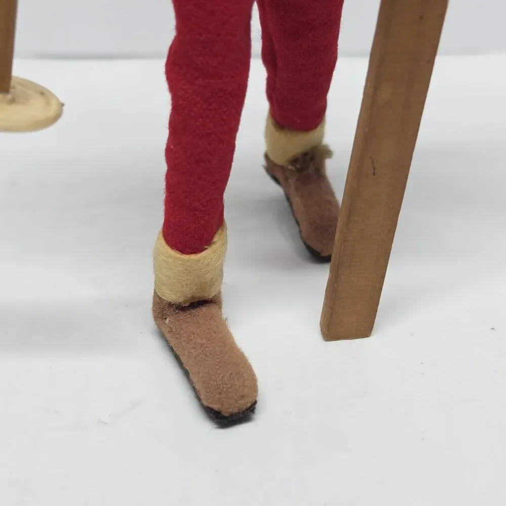 Vintage MCM Roldan Klumpe Spain Skier Felt Cloth Doll Wood Skis & Poles AS IS